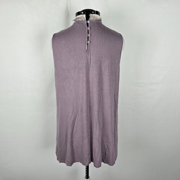 Paper + Tee Sleeveless Blouse Women's 2X Purple Lace V Neck Trim Ruffles Buttons - Picture 4 of 16